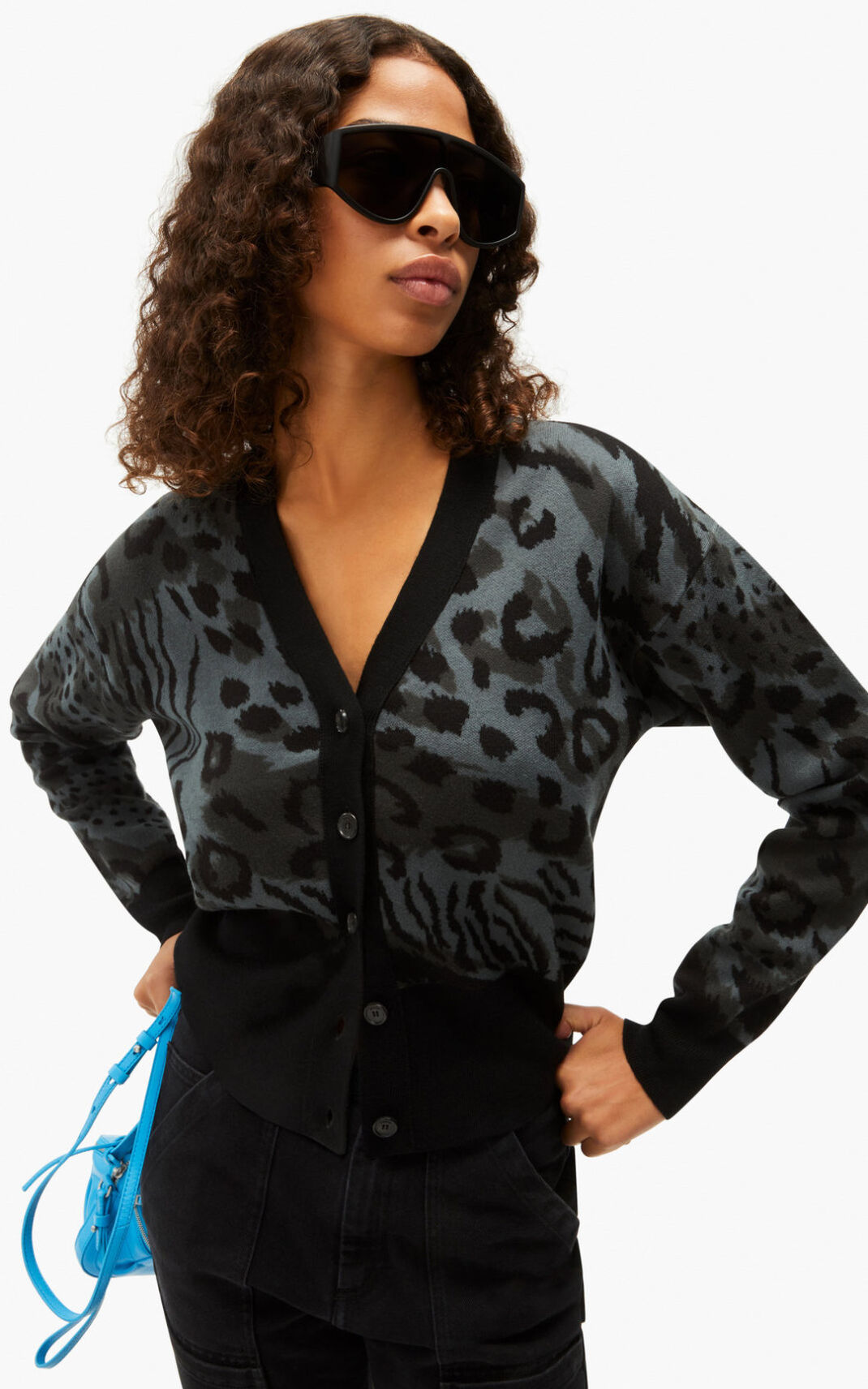 Sweat Zippé Kenzo Femme Archive Leopard merino wool Grise ANHSR-3186